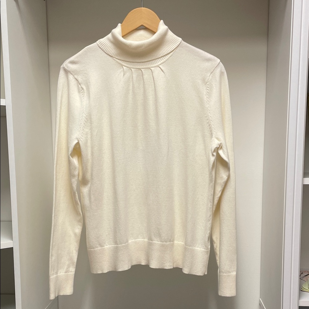 Studio Works Cream Color Gathered Neck Turtleneck Sweater Size L